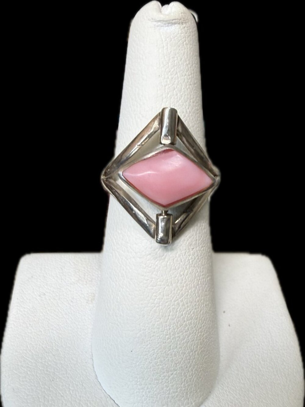 925 Pink coral and Larimar reversible ring
